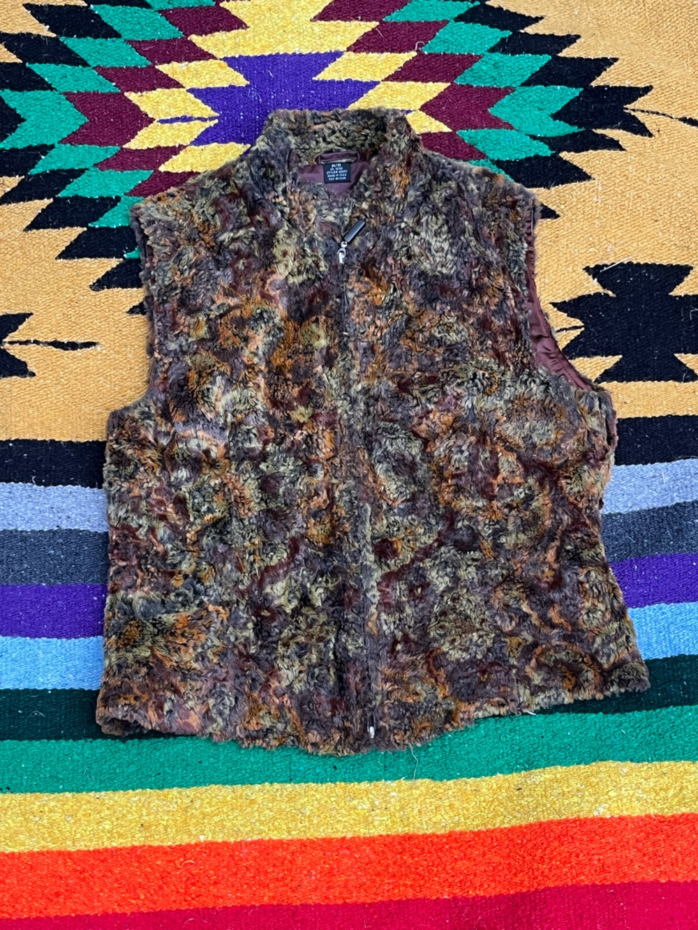Become the Moss Y2K Faux Curly Shearling Vest in Multitone Brown Camo